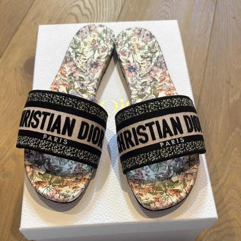 Christian Dior Floral Slide Sandals - Picture 1 of 11